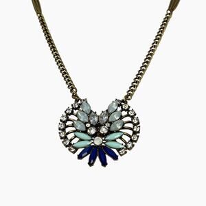 Loft Pendant Necklace Rhinestone Blue Ombre Winged Art Deco Revival Statement